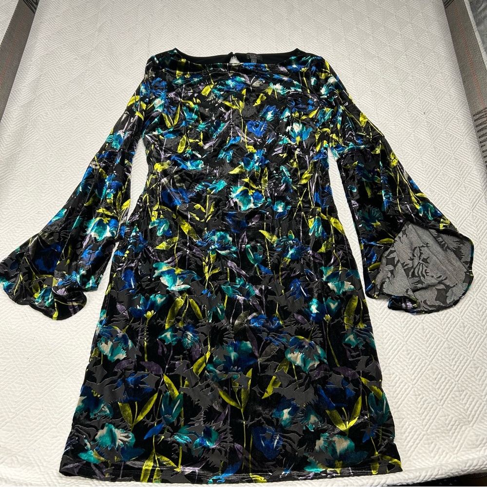 The Limited Velvet Dress with Blue and Green Floral Pattern